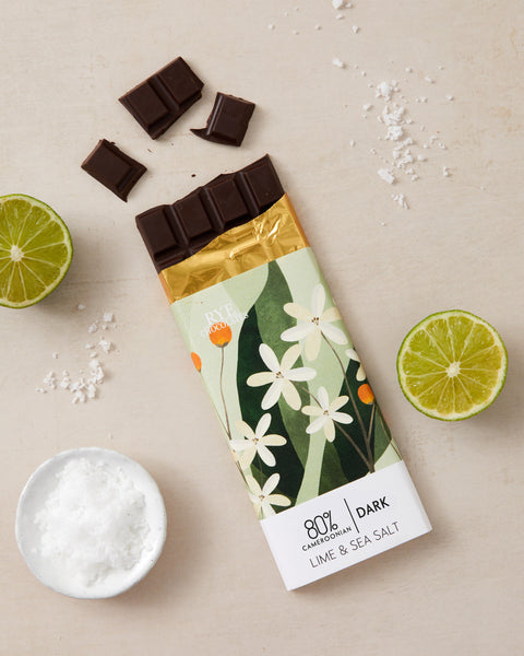 Lime & Sea Salt Dark Chocolate Bar - 80% Cameroonian