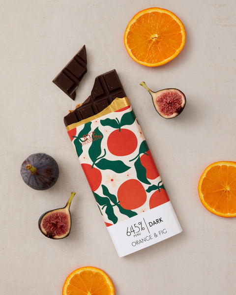Orange & Fig Dark Chocolate Bar - 64.5% Peruvian