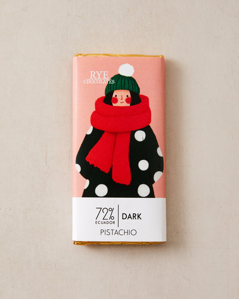 Pistachio Dark Chocolate Bar - 72% Ecuadorian | festive wrapper