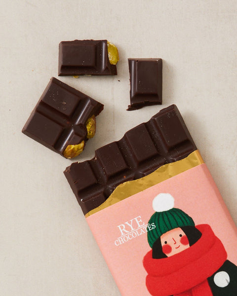 Pistachio Dark Chocolate Bar - 72% Ecuadorian | festive wrapper