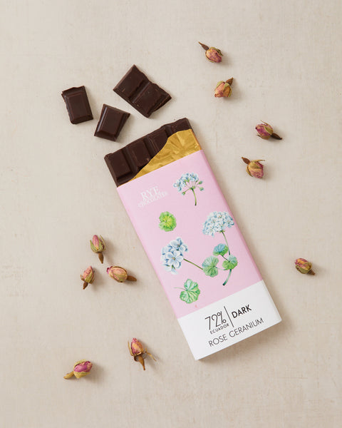 Rose Geranium Dark Chocolate Bar - 72% Ecuadorian