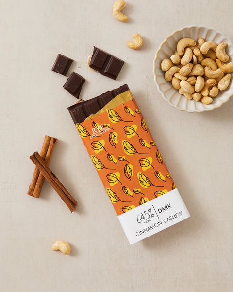 Cinnamon Cashew Dark Chocolate Bar - 64.5% Peruvian