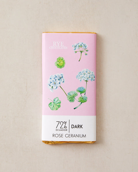 Rose Geranium Dark Chocolate Bar - 72% Ecuadorian