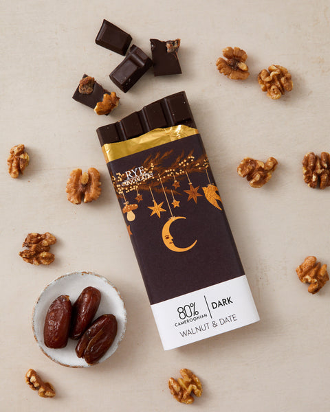 Walnut & Date Chocolate Bar - 80% Cameroonian